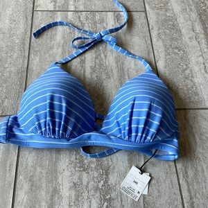 Shade & Shore, blue in white pin stripes,spaghetti straps,underwire,34D